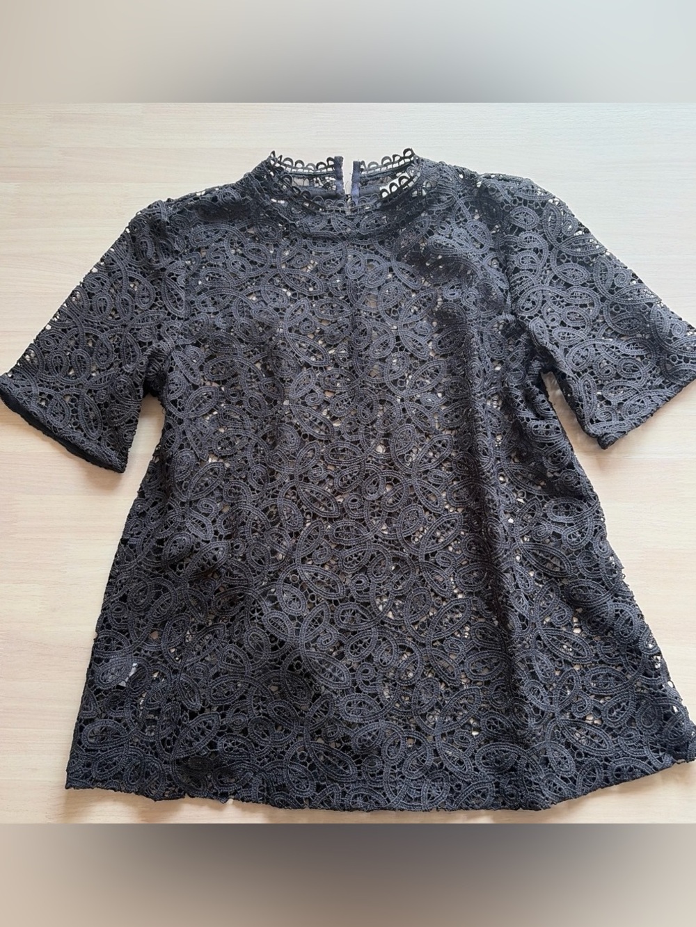 EUC LOFT Petites Black Lace Short-Sleeve Women's Blouse Top XS